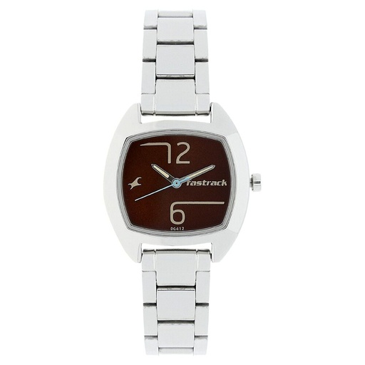 [6168sm02] Fastrack Loopholes Quartz Analog with Date White Dial Stainless Steel Strap Watch for Girls