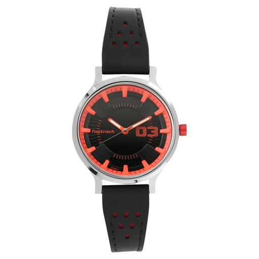 [6166sl02] Fastrack Loopholes Quartz Analog Black Dial Leather Strap Watch for Girls