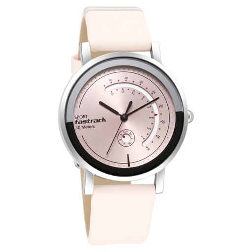 [6172sl03] Fastrack Wear Your Look Quartz Analog with Day and Date Pink Dial Leather Strap Watch for Girls