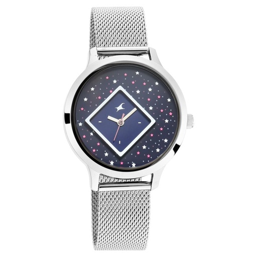 [6210sm02] Fastrack Fit Outs Quartz Analog Blue Dial Metal Strap Watch for Girls