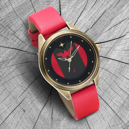 [6215ql01] Fastrack Wonder Woman Quartz Analog Red Dial Leather Strap Watch for Girls