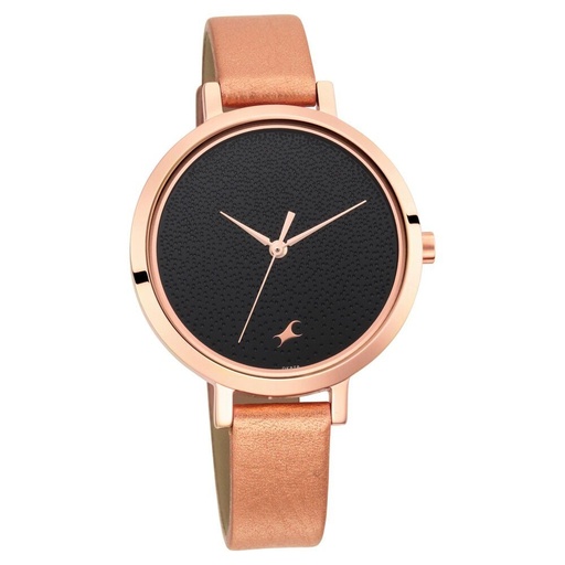 [6230wl01] Fastrack Paint Me Quartz Analog Black Dial Leather Strap Watch for Girls