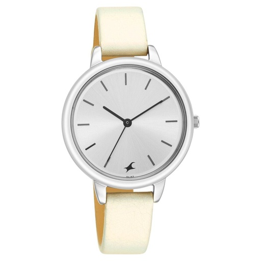[6234sl01] Fastrack Glitch Quartz Analog Silver Dial Leather Strap Watch for Girls