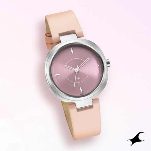 [6247sl01] Fastrack Stunners Quartz Analog Pink Dial Leather Strap Watch for Girls
