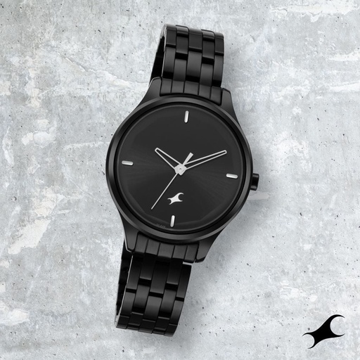 [6248nm01] Fastrack Stunners Quartz Analog Black Dial Metal Strap Watch for Girls