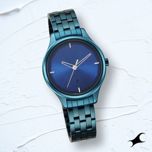 [6248qm01] Fastrack Stunners Quartz Analog Blue Dial Metal Strap Watch for Girls