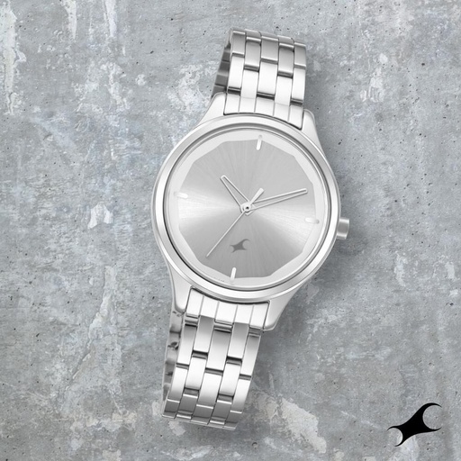 [6248sm01] Fastrack Stunners Quartz Analog Silver Dial Metal Strap Watch for Girls